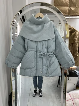 2023 зимний новый пуховик, женская короткая вязаная шаль, тонкое корейское пальто на 90% белом утином пуху