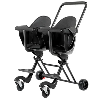 Новая Детская коляска-близнец Double Walking Baby, Двухколесная Артефактная Тележка с Тормозами, Четырехколесная, Легко Складывающаяся